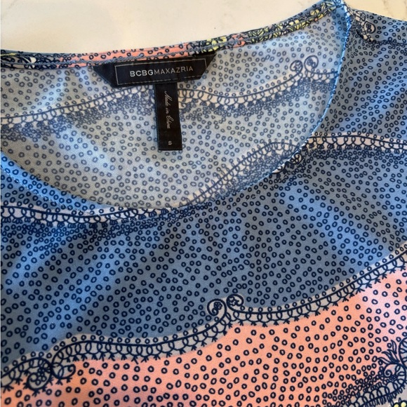 BCBGMaxAzria Blue Multi-Stripe Asymmetrical Cap Sleeve Dress - Picture 3 of 7